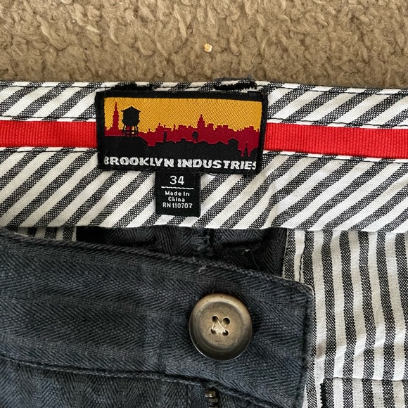 Men’s Brooklyn Industries Dark Blue Striped Pants with Leather Accents, Size 34 - Picture 3 of 12